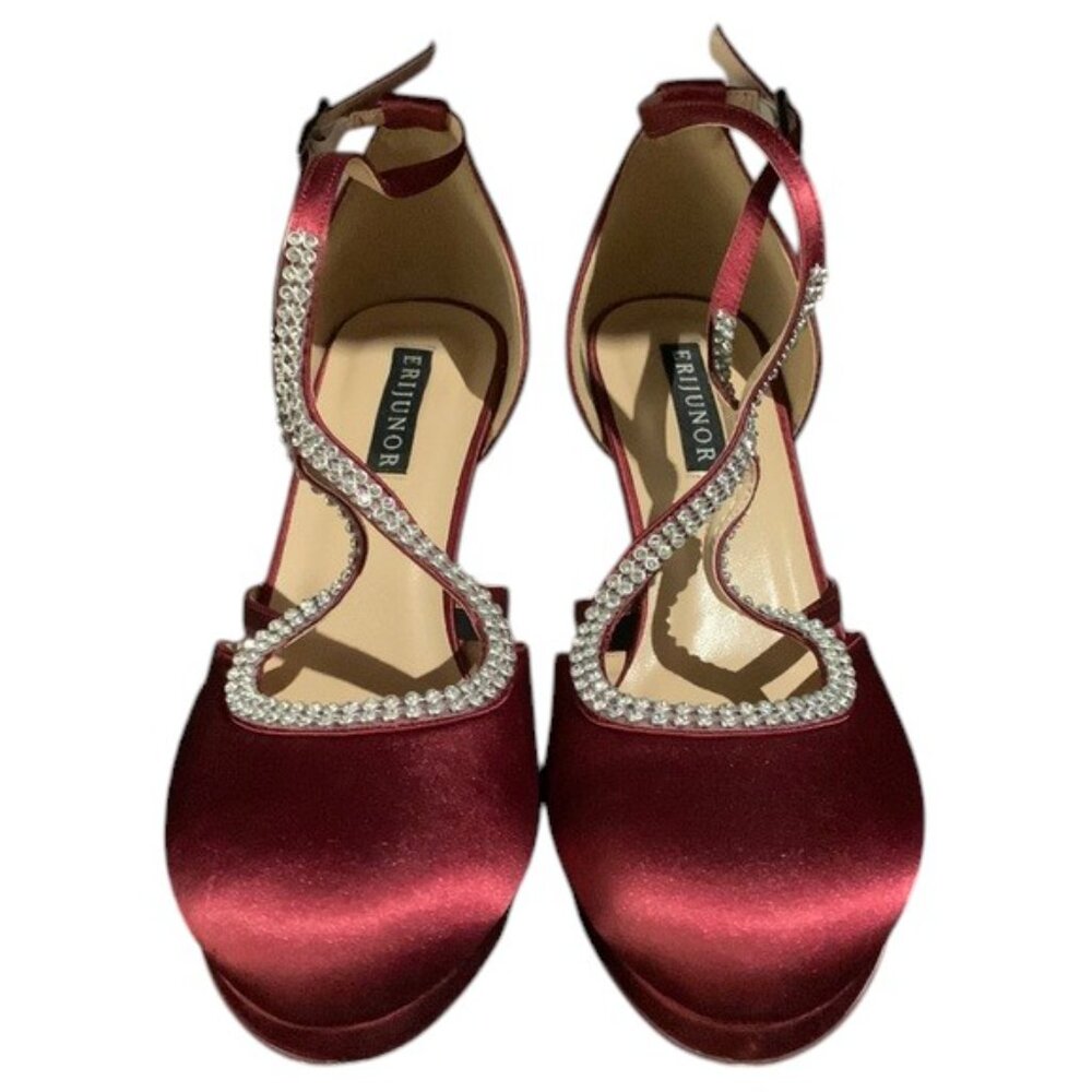 ERIJUNOR Peep Toe Heels Women’s 5 Red S-Strap Prom Evening‎ Dress Shoes w/ Box